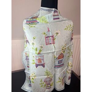 Talbots Light Blue Silk Square‎ Scarf Birdcage Floral Jacquard 26x26
